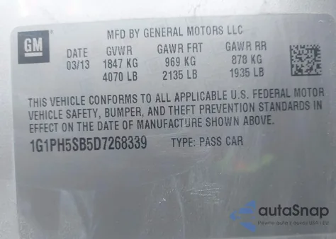 2013 Chevrolet Cruze Eco Auto из США, поврежденный, VIN 1G1PH5SB5D7268339